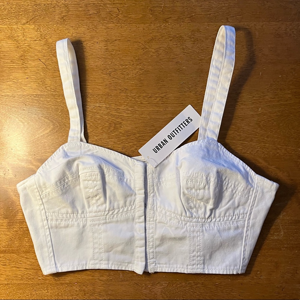 Urban Outfitters white denim bustier crop bra corset top NWT